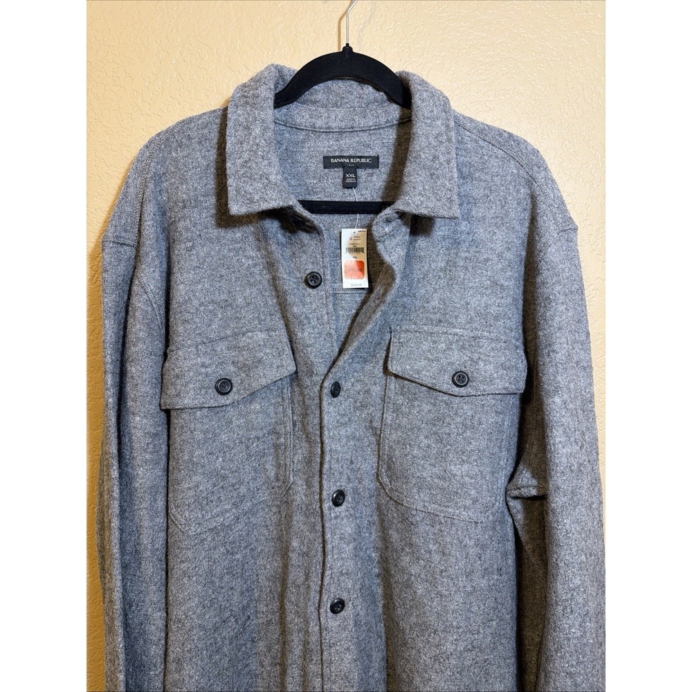 BANANA REPUBLIC Boucle Jacket Men Size XXL Gray Heather Button Up NWT Shacket